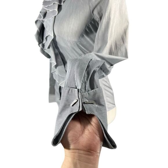 Karen Millen Navy Blue & White Stripe Ruffle Long Sleeve *Blouse Size 2 Small - Picture 6 of 12